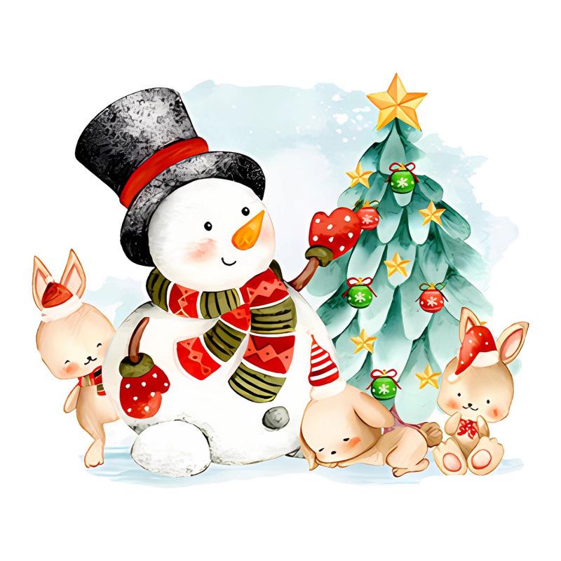 Purple Merry Christmas Snowman Wall & Door Sticker - Festive Decoration for Bedroom & Living Room
