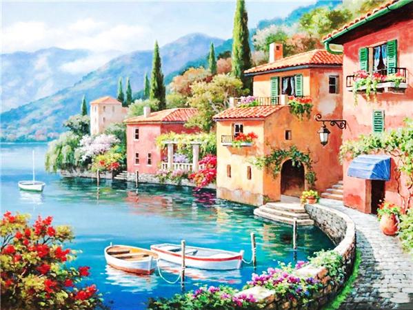 5d Diy Diamond Painting Seaside House Town Full Square/round Embroidery Mosaic Mountain Landscape Home Decor