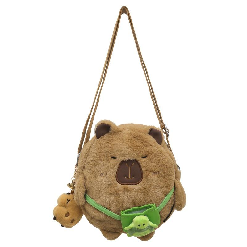 Cute Water Guinea Pig Girl Student Versatile Storage Mobile Phone Bag Plush Kapibara Crossbody Small Round Bag Female Ins
