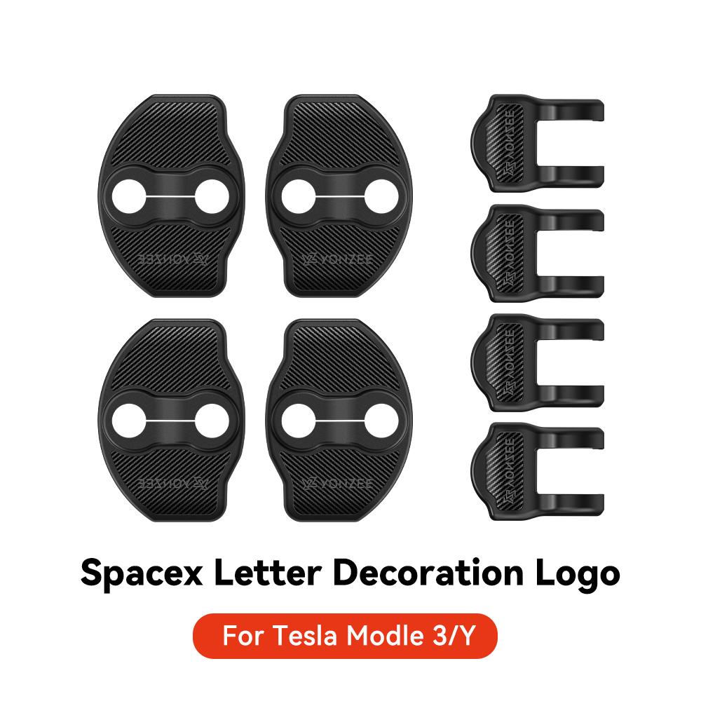 YZ For Tesla 3/Y Car Door Shock Absorber Easy to Assemble Car Door Lock Protector imitation carbon fiber Car Door  Accessries