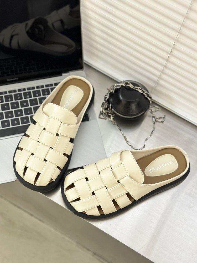 Woven pig cage shoes women's summer thick soles without heels lazy shoes new spring and autumn super fire bag head half slippers