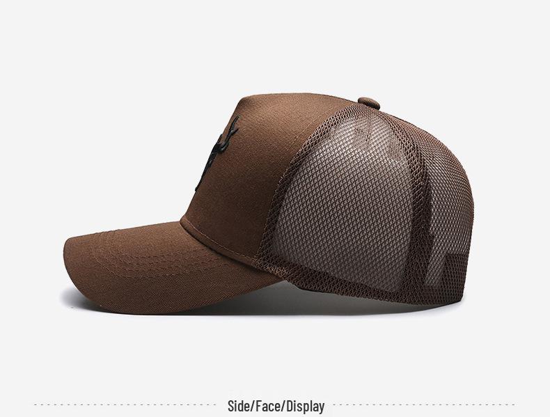Men's Summer Deer Antler Embroidered Five-Panel Baseball Cap - Breathable, High-Top, Bull Head Visor, Sun Protection