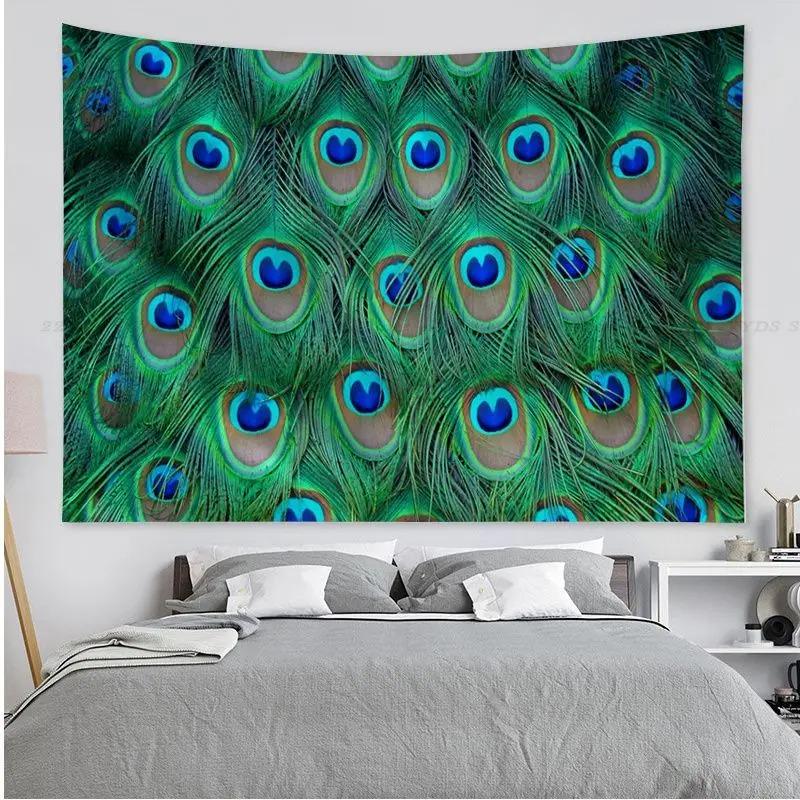 

Гобелен для гостиной в офисе Гобелен с принтом павлиньих перьев Гобелен для украшения стен дома 100x75cm