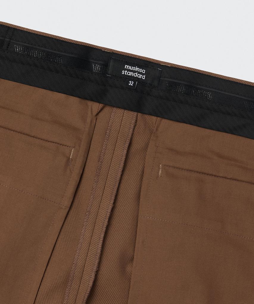 MUSINSA STANDARD Whipcord One-Pleat Wide Hidden Banding Slacks [Desert Brown]