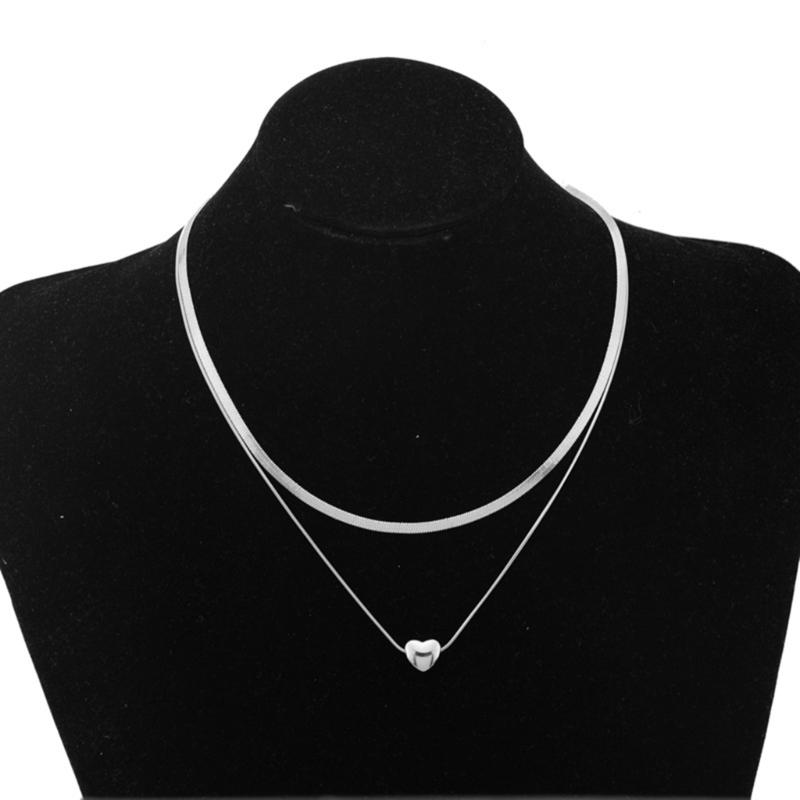 Unique Heart Pendent Necklace Double Layered Pendant Choker Stainless Steel Chain Choker Perfect for Fashionable Ladies