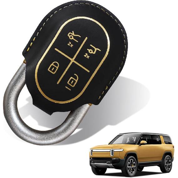 BestEvMod for Rivian R1T & R1S Key Fob Cover Accessories Leather Shells Protector Remote Key Case Compatible with Rivian   2024 2025 2026 Accessories R1S