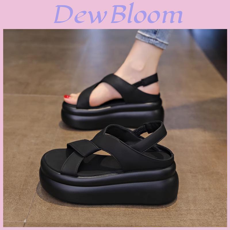 Summer Female Platform Sandals With Crossed Pu Upper And Rubber Sole For Beach Casuals
