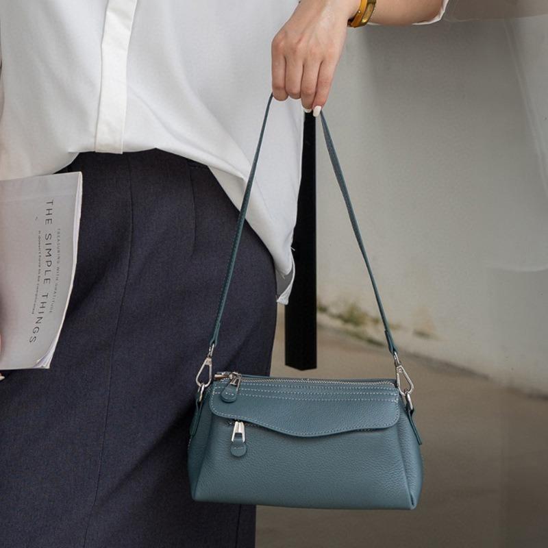 First layer cowhide shoulder bag retro classic simple fashion shell bag going out versatile messenger bag handbag