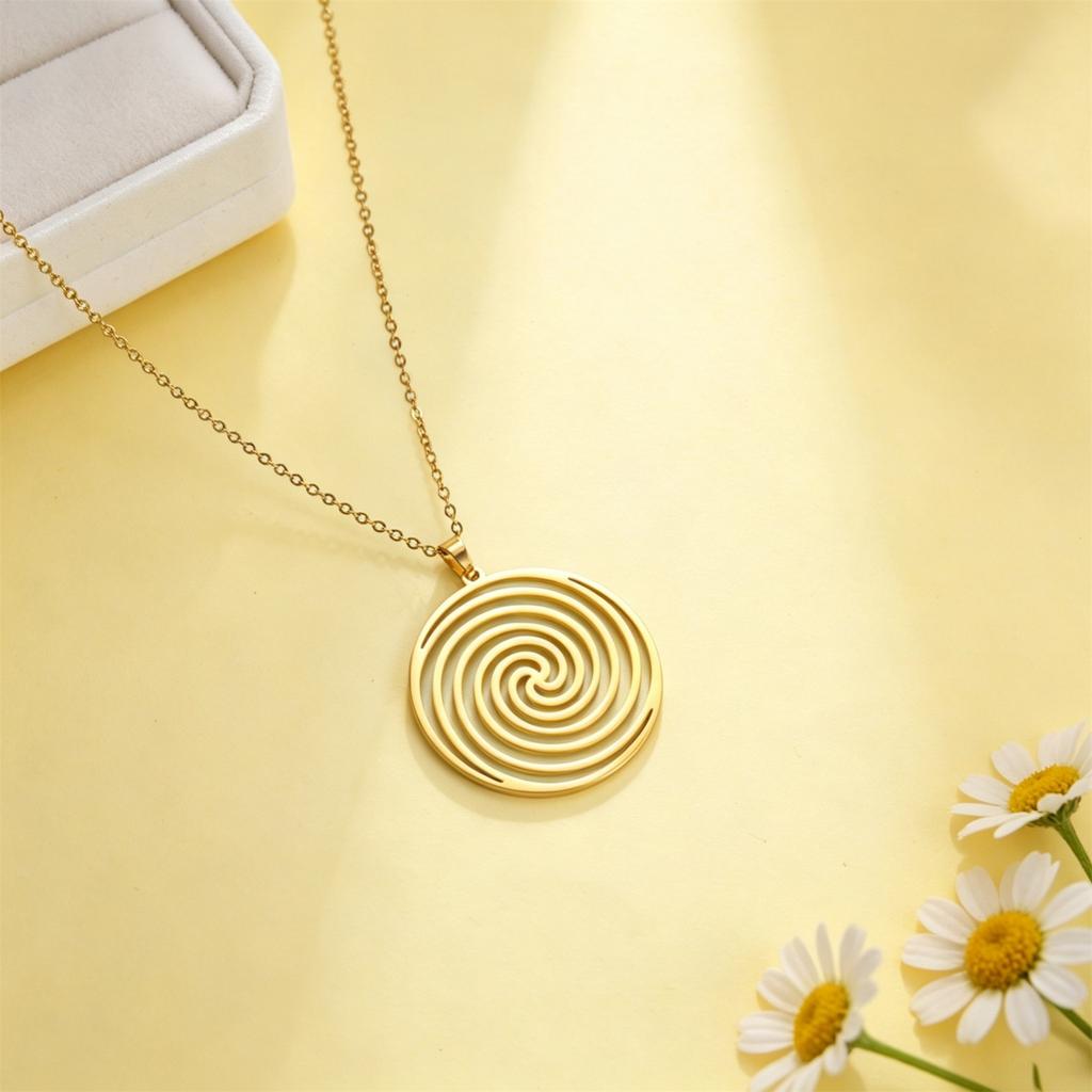 1PC Fashion Geometry Vortex Circular Necklace Stainless Steel Hip Hop Spiral Circular Men's Neck Chain Valentine's Day Gift