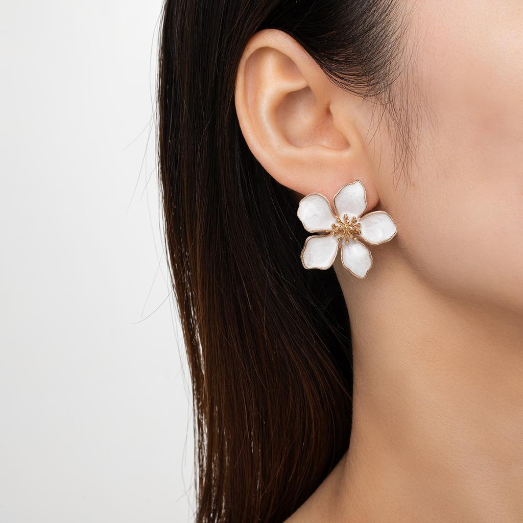1 pair of colorful drip oil alloy earrings, elegant flower earrings for women