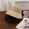 Summer sun hat women's Korean version fashionable bow top sun hat outdoor travel straw woven large eave sun hat