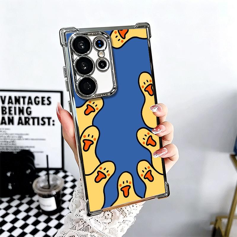 Cartoon Cute Duck Soft Phone Case For Samsung Galaxy S26 Ultra S25 Edge S24 FE S23 Plus S22 S21 + S20 Plating Anti-Fall Fundas