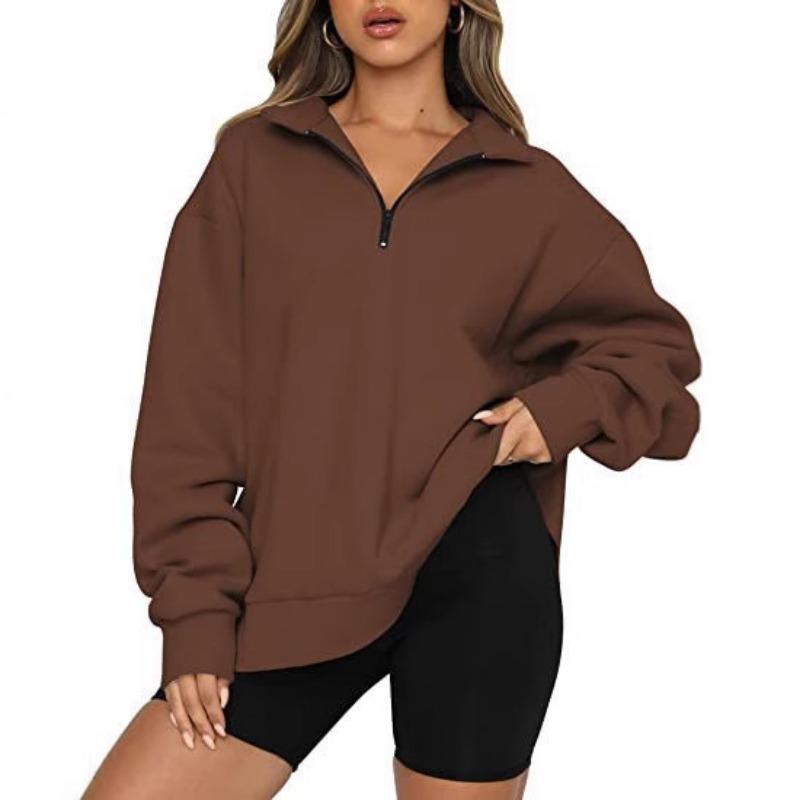 New Winter Women's Sweatshirt Plus Velvet Top Loose Solid Color Pocketless Sweatshirt