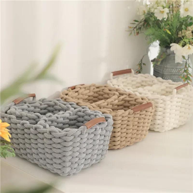 Nordic Style Handmade Cotton Rope Woven Storage Basket Sundries Clothing Cosmetic Organizer Book Toy Desktop Storages