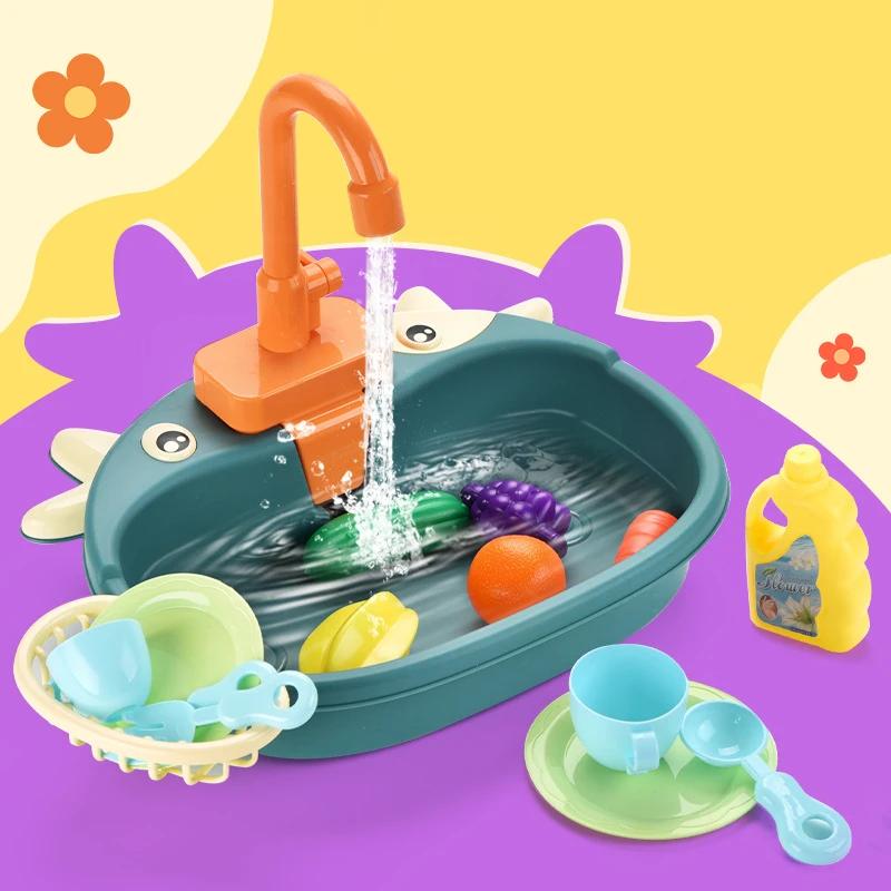 Non-Toxic Kids Kitchen Toys Simulation Electric Dishwasher Pretend Play Mini Kitchen Food Educational Summer Toys Role Playing Children Toys