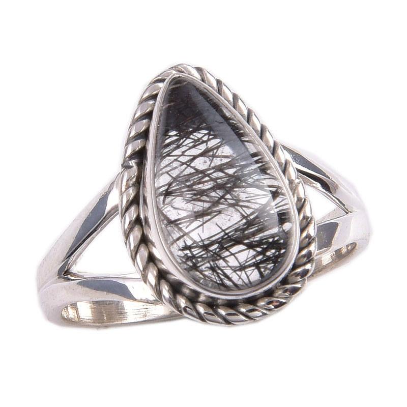 Natural Black Rutile Gemstone 925 Solid Sterling Silver Jewelry Ring Size 6 P1y96