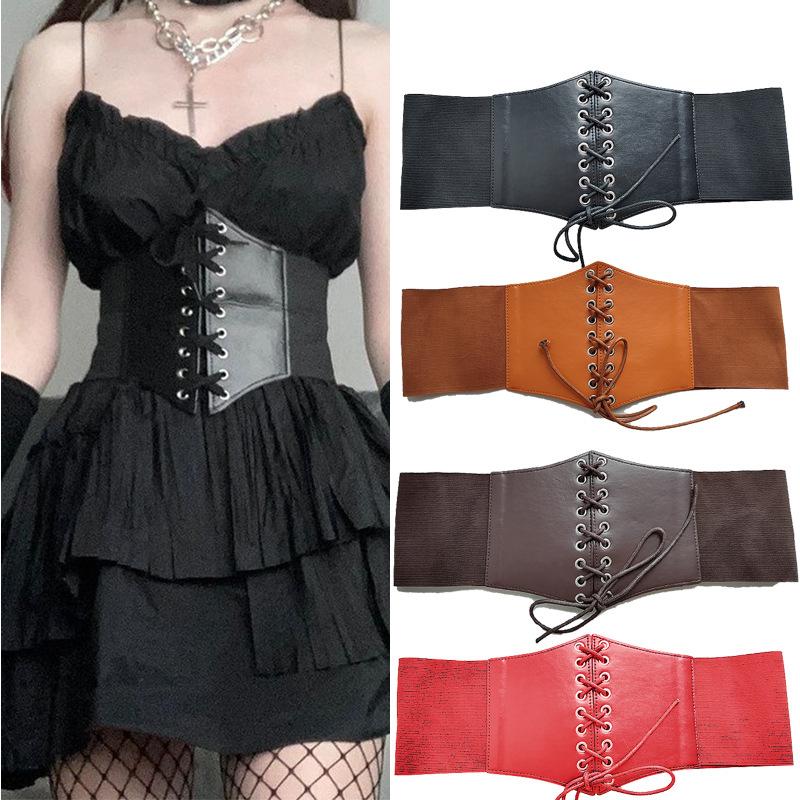 Women's Elastic Waist Belt Wide Leather Belt To Wear with Dress Women's Belt Black Waist Belt Women's Versatile Fashion Belt