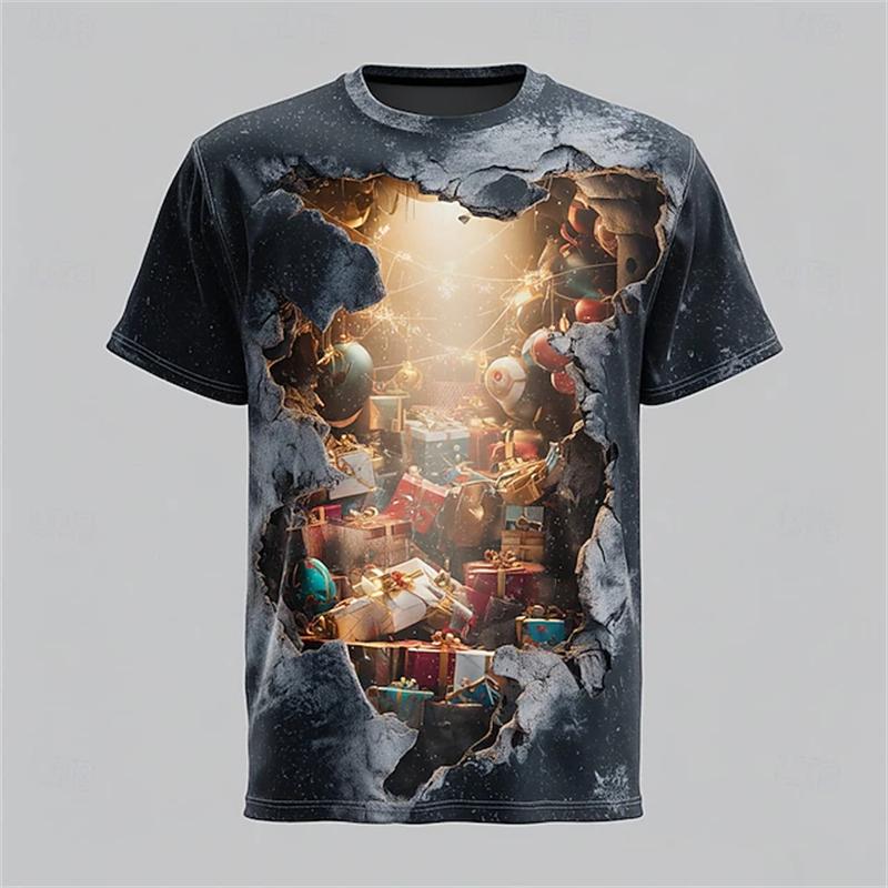 T-shirt da uomo stampata in 3D per Natale Top traspirante Elegante Versatile Girocollo Manica corta T-shirt alla moda Abbigliamento da uomo