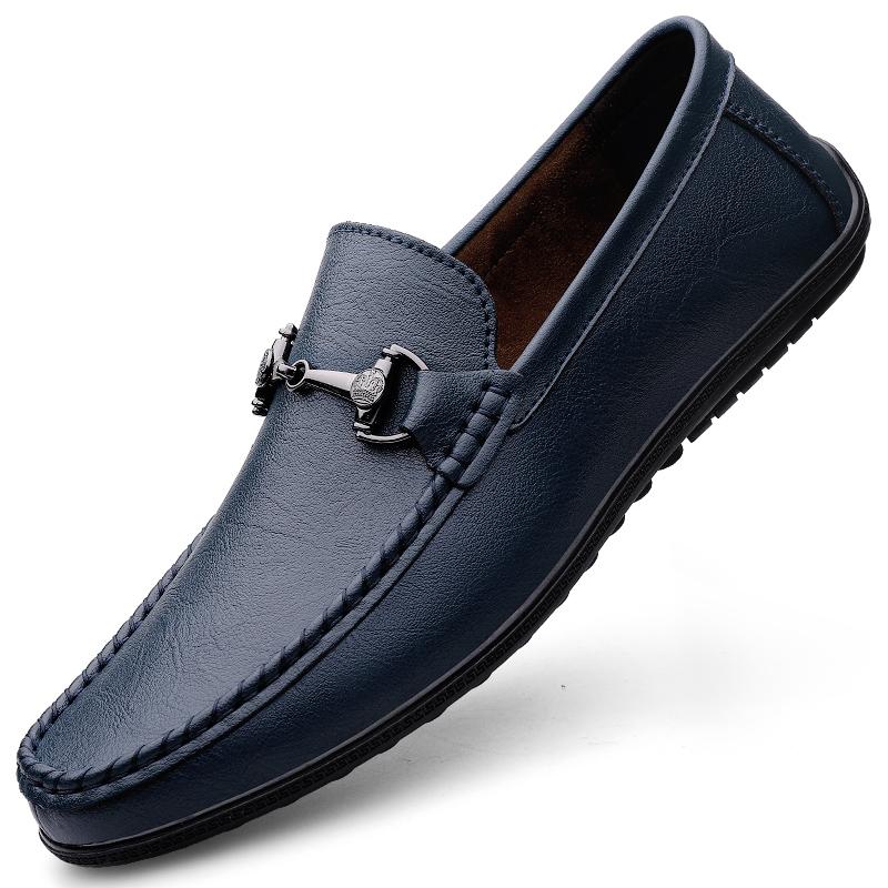 Fashion Fashion Brand Men Spring Comfortable Leisure Loafers Outdoor Men Breathable Punched Casual Leather Shoe Soft Soled Driving Shoes