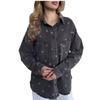 Denim-Hemd Damen Große Größe Locker Literarisch Retro Liebesdruck Langarm-Hemdjacke