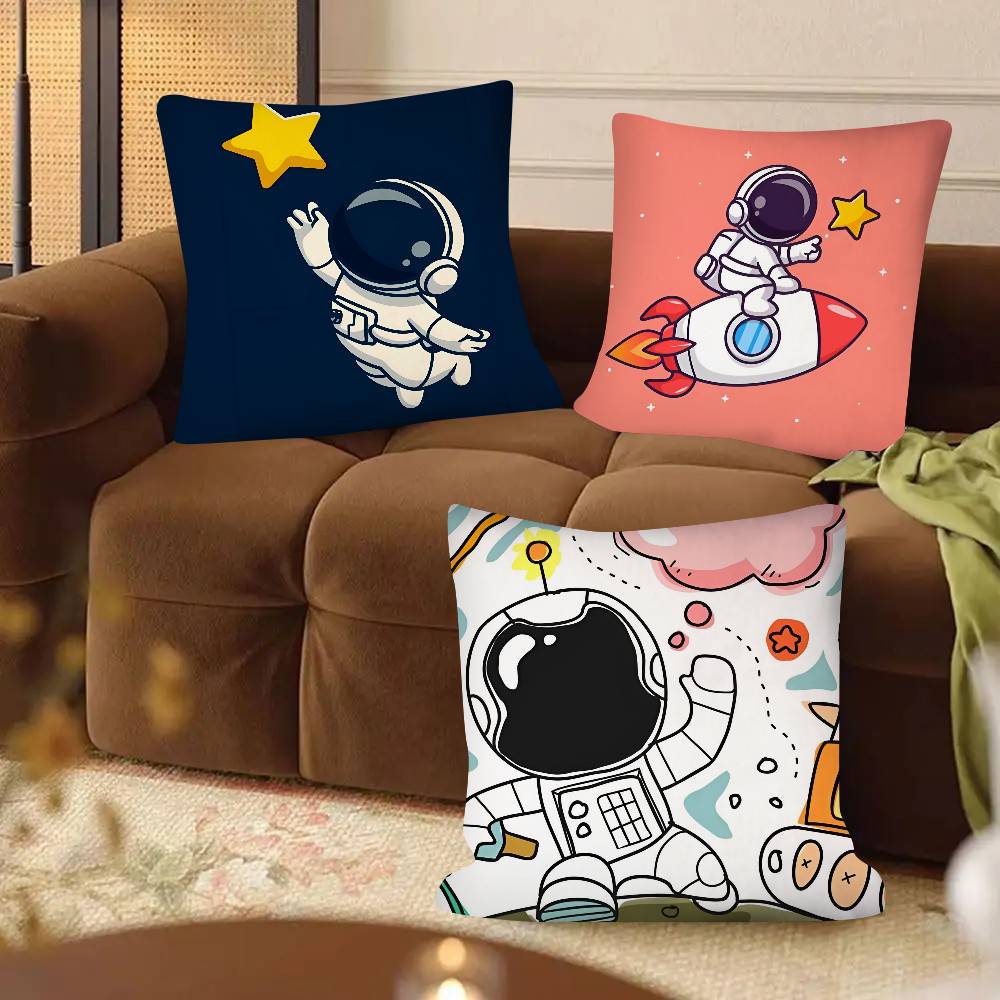 Cartoon Astronaut Rocket Spaceship Pillow Case Fashion Square Pillowcase Bedroom Sofa Room Ins Decoration Leisure