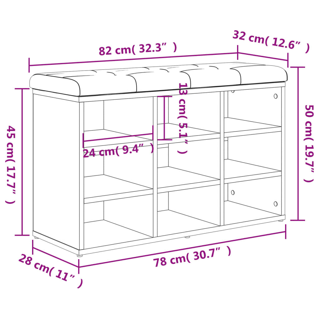 Schuhbank für den Eingangsbereich, mit Platz für 9 Paar Schuhe, vielseitig einsetzbare Schuhbank, 82 x 32 x 50 cm