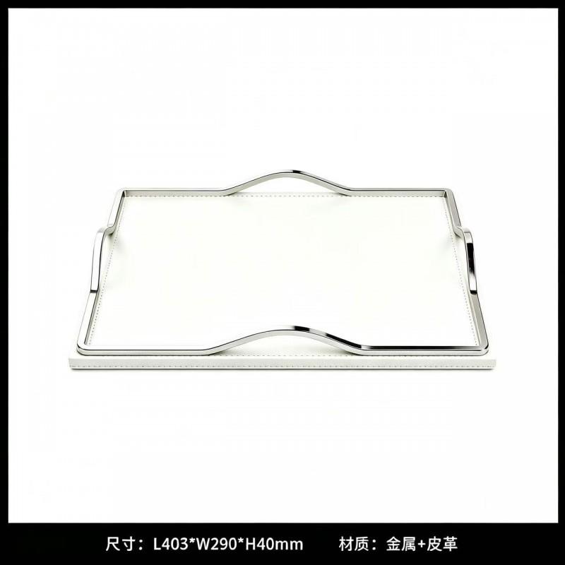 Luxury Grid Leather Tray Square Entryway Key Organizer Stainless Steel Desktop Decor Modern Home