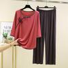 Pigiama con Fibbia Donna Primavera Estate Vestibilità Larga Taglie Forti Pantaloni Abbigliamento per la Casa Set Due Pezzi Capo Esterno