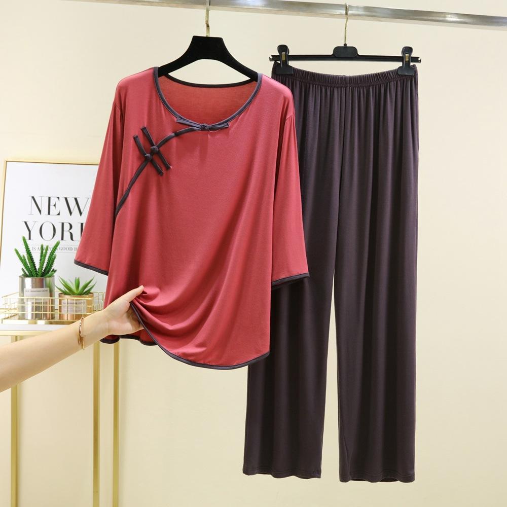 Pigiama con Fibbia Donna Primavera Estate Vestibilità Larga Taglie Forti Pantaloni Abbigliamento per la Casa Set Due Pezzi Capo Esterno