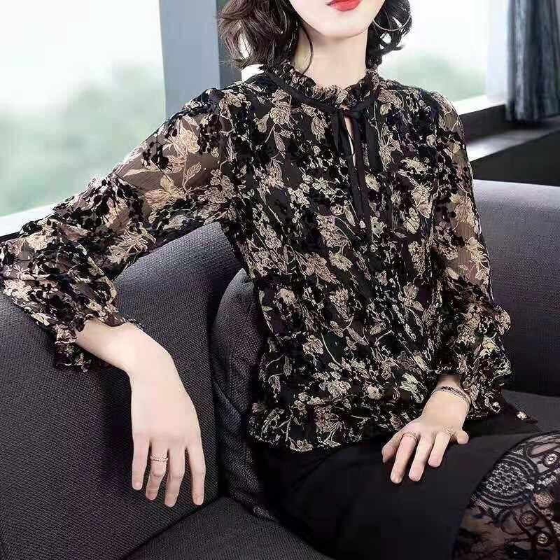 Chiffon Shirt Women, Simple Long-sleeved Bottoming Shirt, New Mom Clothing Loose Foreign Chiffon Shirt