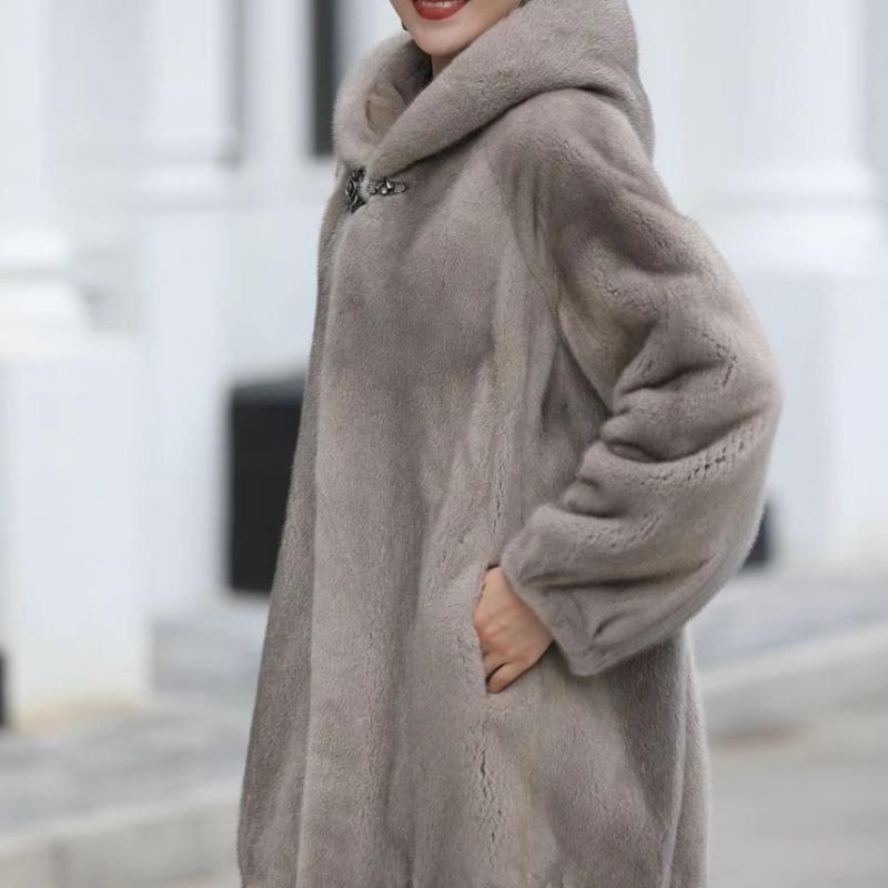 Coat Women's Medium and Long Mink Velvet Winter Fur Coat Thickened Whole Mink Hair Thickened Mink Black