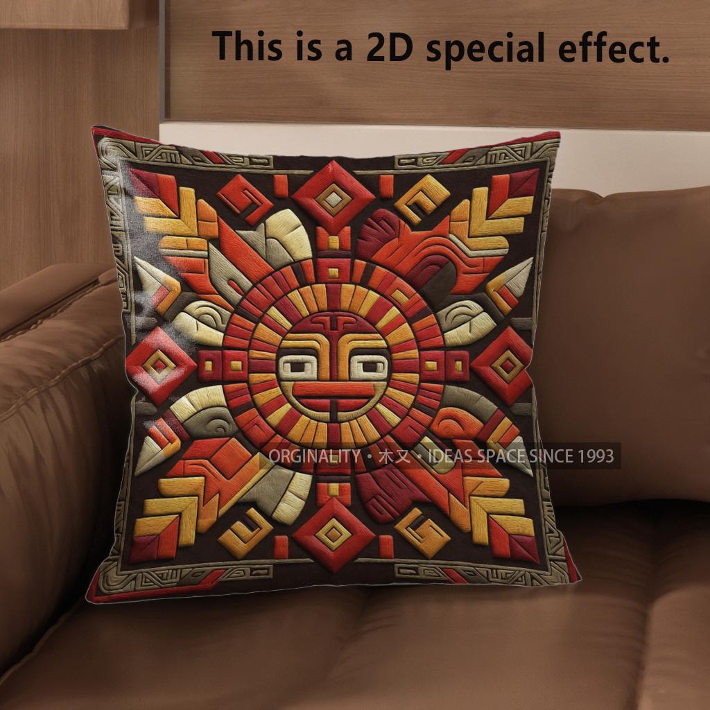 2D Aztec Sun God Print Decorative Pillow Covers Pattern Cushion Cover Suitable For Sofa Bedroom Car Pillow Cover