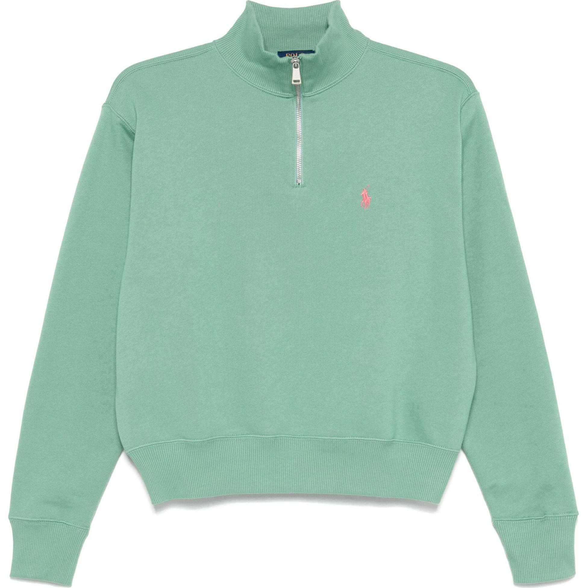 

Polo Ralph Lauren Ss24 Однотонный с вышивкой маленького пони Свитшот с длинным рукавом на молнии до половины Женский свитшот Травяно-зеленый 211851659-005 S
