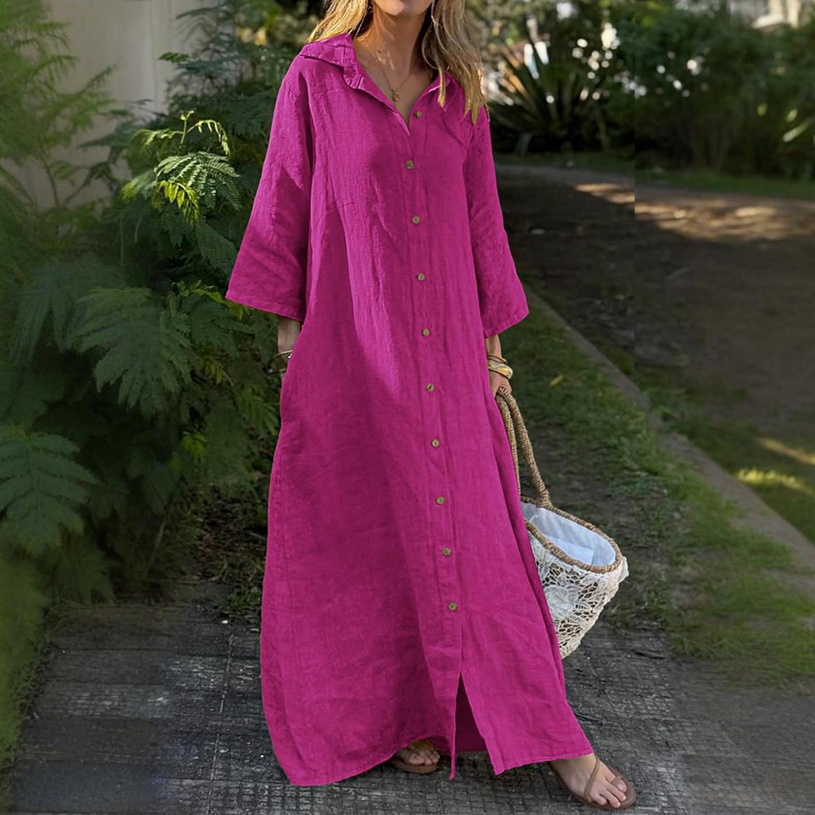 

Dress For Women Spring Long Sleeve Flowy Beach Vacation Long Shirt Dress XXL червоний