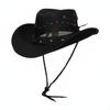 Sun Hat, Vintage Leather Wide Brim, Protection, Beach, Hiking 5658cm Diamond Black