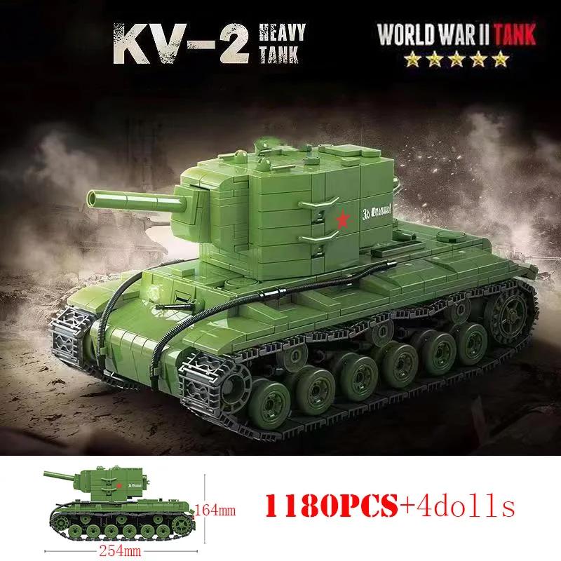 Military Soviet T-34 Medium Tank Building Blocks WW2 Army Weapons Panther KV-2 Tiger I Heavy Tanks Brick Children Toys Kids Gift