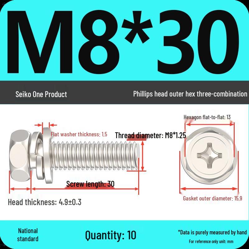 Concave Head Hexagon Combination Bolt Set with Spring Washer and Gasket - 3 Pieces