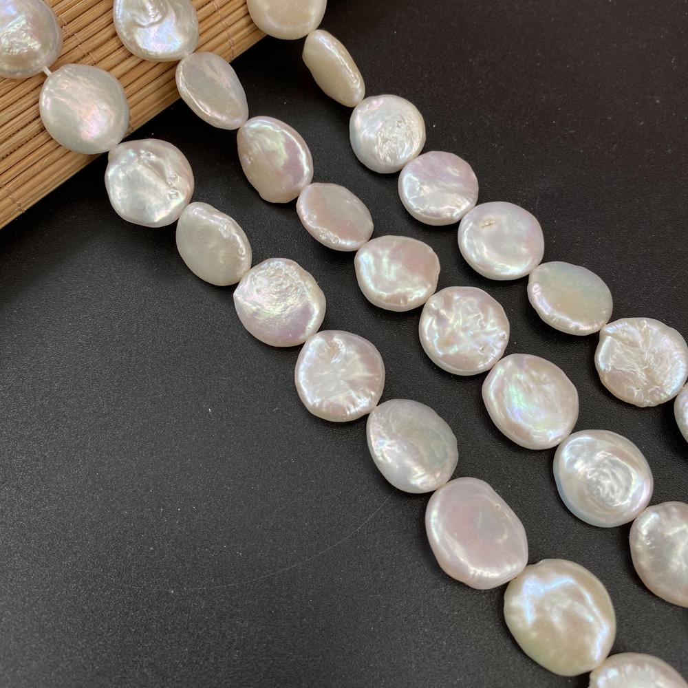 1String, Button Shape Pearls, 14-15 mm, White Natural Freshwater Pearl Beads for Jewelry Making DIY Supplies, Women's Craft Gifts 36cm