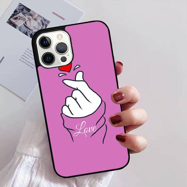 Korean Finger Heart Love Phone Case For iPhone 17 Air 16 15 14 13 12 Pro Max Plus Max Cover Shell Coque
