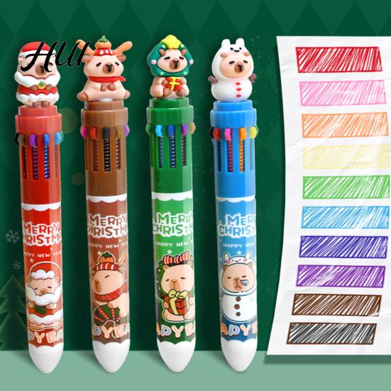 Marker Pen Set Christmas 10-Color Ballpoint Santa Snowman Topper Designs Multi-Color Festive Themed Writing Tool Fun Holiday Gift for Students Friends