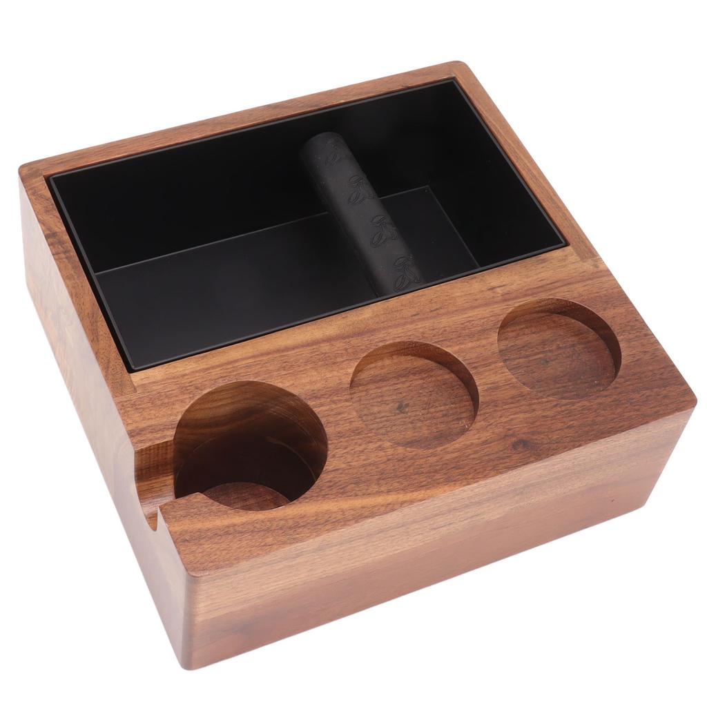 Coffee Knock Box Tamping Station Walnut Wood 3 Hole Storage Coffee Tamper Holder for Home Bar for