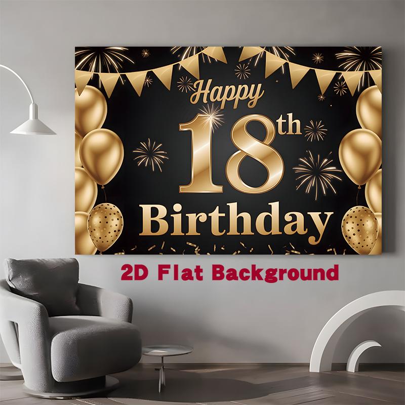 18th Birthday Party Backdrop Gold Black Polyester Banner 229.87 X 179.83 Cm Photo Booth Decoration
