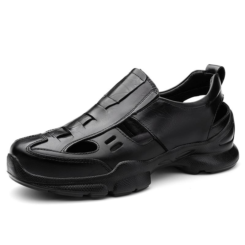 Fashion Genuine Leather Men Summer Casual Shoes Fashion Sandals Breathable Outdoor Sandalias Man Anti-collision Toe Beach Shoes Sneakers