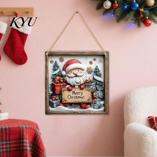 Winter Home Ornaments Christmas Wooden Hanging Sign, Gnome Snowman Angel Candle 2D Wood Plaque, Festive Theme Wall Decoration Vintage Xmas Door Hanger