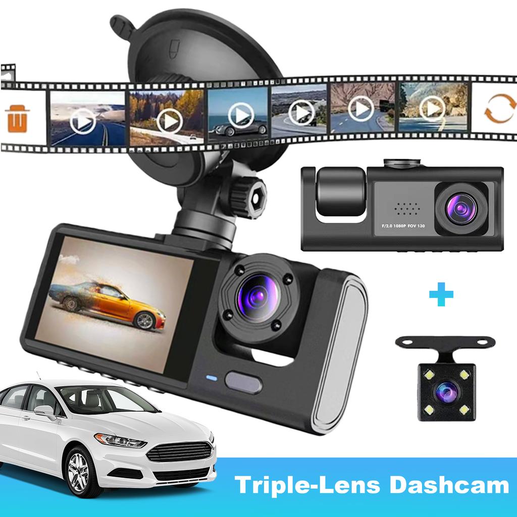 1080P Dash Camera Front and Rear Inside 3 Channel Car Camera 170 Wide Angle Car Dashboard Camera Recorder
