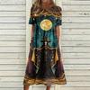 Women's Casual Halloween Print Round Neck Dress with Pockets for Festive Occasions