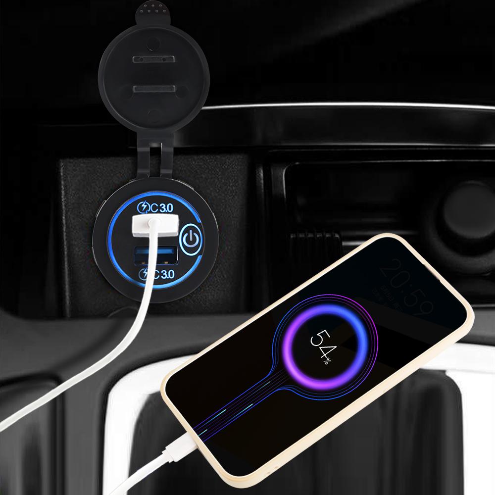 Quick Charge 3.0 Dual Car USB Charger Socket 12V/24V Waterproof Fast Charging Socket Power Outlet with Touch Switch Usb Socket