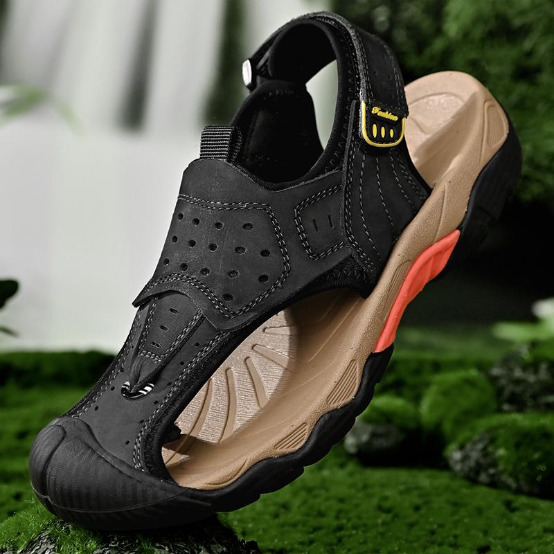 

Мужские летние сандалии Высокое качество Натуральная кожа Мягкая подошва Спортивные шлепанцы Модные противоударные сандалии Тапочки 38 чёрный