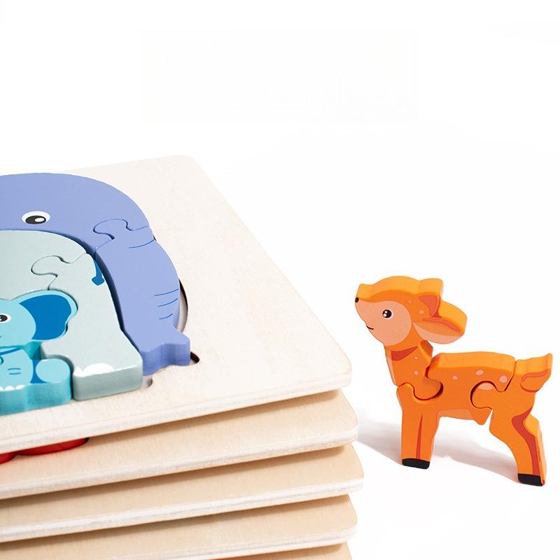 1 Stück Holz Kinder 3D Tier Puzzle Set, Handheld Lernbausteine, Lernspielzeug