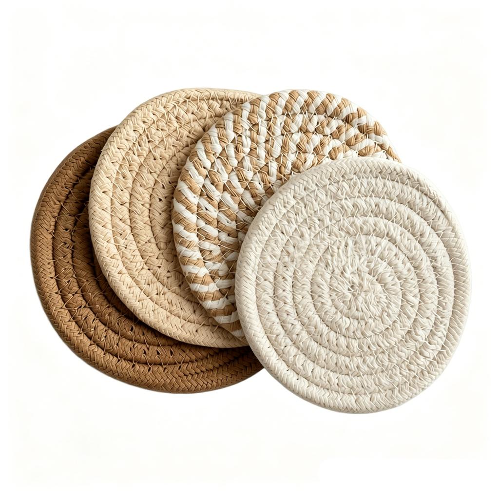 Rundes geflochtenes Set aus 4 Stück 11 cm Durchmesser Tisch für Tassen Becher Gläser Schalen Heimküchen Dekoration